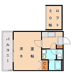 エクセル和白B 1Kの間取図画像