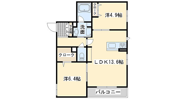大阪府貝塚市澤(賃貸アパート2LDK・1階・59.22㎡)の写真 その2