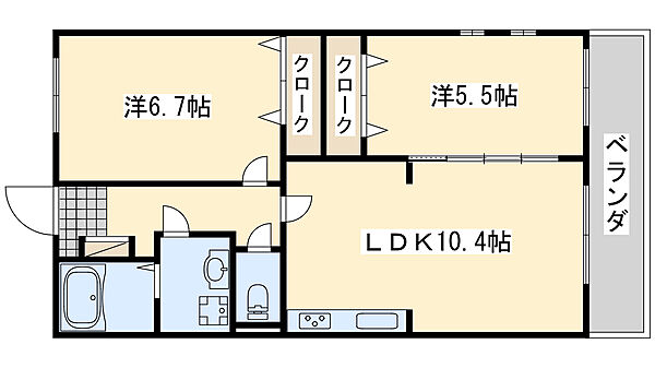 大阪府貝塚市永吉(賃貸マンション2LDK・2階・55.18㎡)の写真 その2