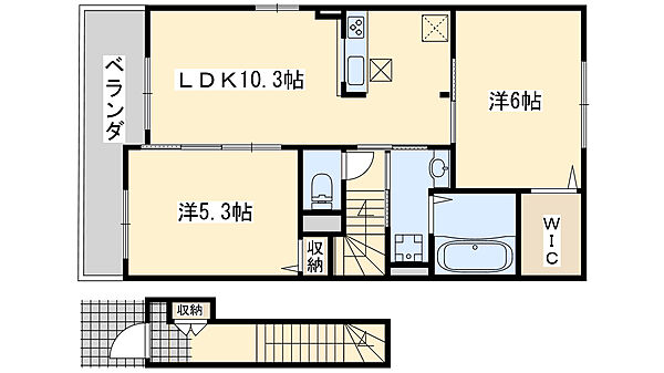 大阪府泉佐野市葵町4丁目(賃貸アパート1LDK・2階・54.85㎡)の写真 その2