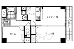 京阪本線 出町柳駅 徒歩7分の賃貸マンション 5階2LDKの間取り
