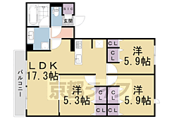 JR山陰本線 嵯峨嵐山駅 徒歩13分の賃貸アパート 1階3LDKの間取り