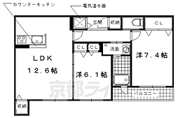 JR山陰本線 花園駅 徒歩7分の賃貸マンション 3階2LDKの間取り