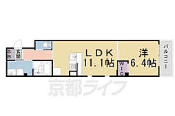 プール・トゥジュール東福寺 1LDKの間取図画像
