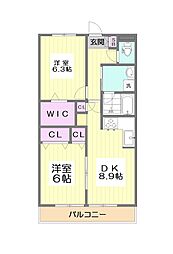 パールイングリーン 2DKの間取図画像