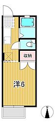 コーポ野上B 2階1Kの間取り