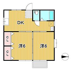 アーバンハイツ 2階2DKの間取り