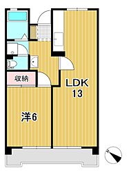 鹿島マンション 2階1LDKの間取り