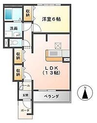 アンプティシャン 1階1LDKの間取り