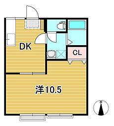 内山ハイツB 1DKの間取図画像