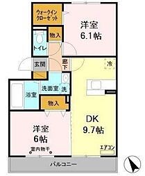 コスモパークA 2DKの間取図画像