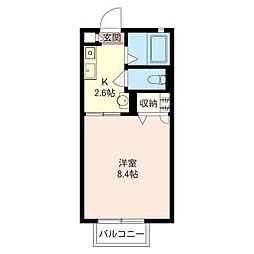 シャルドネ 1Kの間取図画像