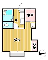 くがやコーポA 1Kの間取図画像