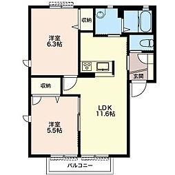 クレールシャトーA 2LDKの間取図画像