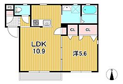 レ・ドゥーシャA 1LDKの間取図画像