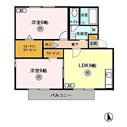 グローリーコート 2LDKの間取図画像