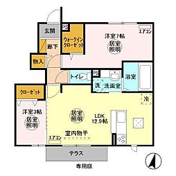 グランライトD 2LDKの間取図画像