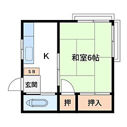 深野荘 1Kの間取図画像