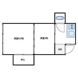 大内荘 2Kの間取図画像