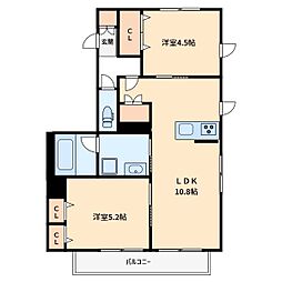 OpusIIIUmejima 3階2LDKの間取り