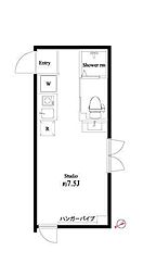 東京メトロ日比谷線 北千住駅 徒歩8分の賃貸マンション 2階ワンルームの間取り