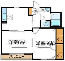 ガーデンスクエア梅島 2DKの間取図画像