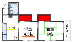 幸栄ハイツ 2Kの間取図画像