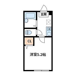 Lメゾン扇B棟 1Kの間取図画像