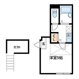 Lメゾン扇B棟 1Kの間取図画像