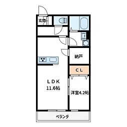 宮内サンハイツ本木3 1LDKの間取図画像