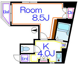 アダージョ 1Kの間取図画像