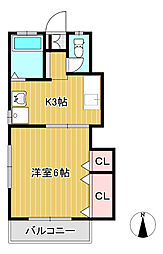 中野荘 1Kの間取図画像
