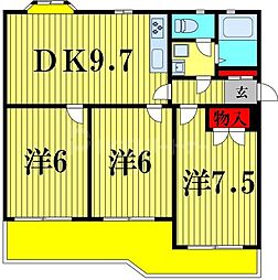 フラワーヒル豊四季 1階3DKの間取り