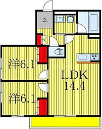 流山市おおたかの森北2丁目アパート 2LDKの間取図画像
