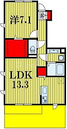 エクセレントヒルII 1階1LDKの間取り