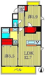 ボルン柏 2階2LDKの間取り
