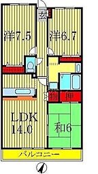 モラダ・アケボノ 2階3LDKの間取り