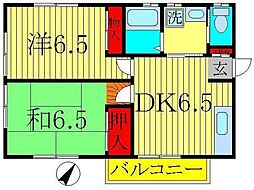 山崎ハイツＡ 2階2DKの間取り