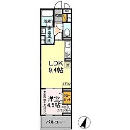 オークツリー 1LDKの間取図画像