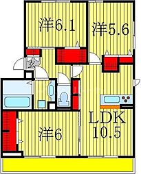 メルヴェイユおおたかの森2 3LDKの間取図画像