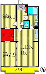 栗林クレス 2LDKの間取図画像