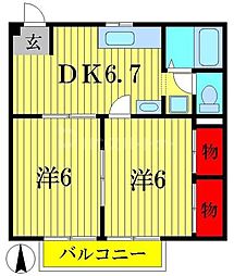 メルローズ 2DKの間取図画像