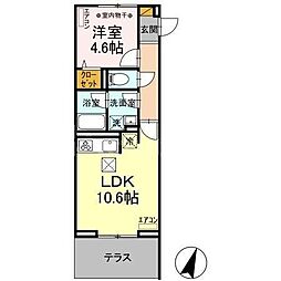 オークツリー 1LDKの間取図画像