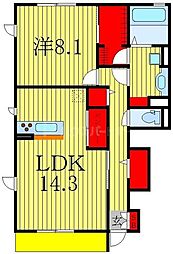 サニーウェルB 1LDKの間取図画像