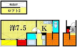柏市旭町2丁目アパート 1Kの間取図画像