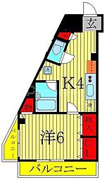 ロマネあけぼの 1Kの間取図画像