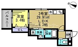 ラ・ルポI 1LDKの間取図画像