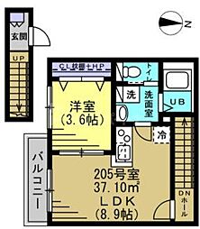 グリシーナ豊四季 1LDKの間取図画像