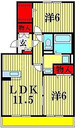 グランドソレイユB 2LDKの間取図画像