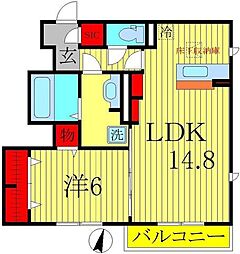 エスポワールC 1LDKの間取図画像